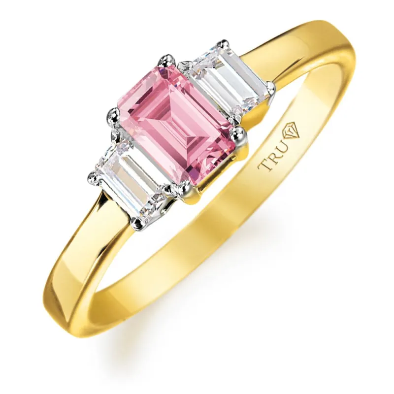 Pink Emerald Cut Trilogy Ring sold by Tru Diamonds
