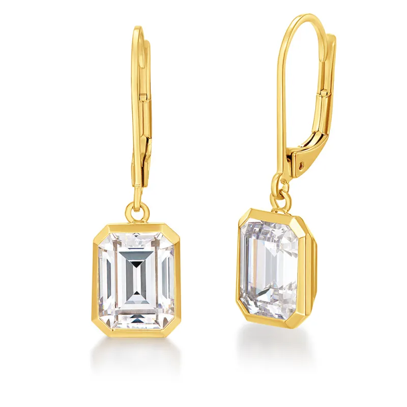 Tru-Diamonds™ Bezel Set Emerald Cut Synthetic Lab Grown Diamond Drop Earrings sold by Tru Diamonds