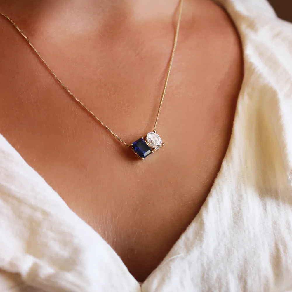 Toi et Moi Tru Sapphire and Oval Necklace sold by Tru Diamonds product image thumbnail 5