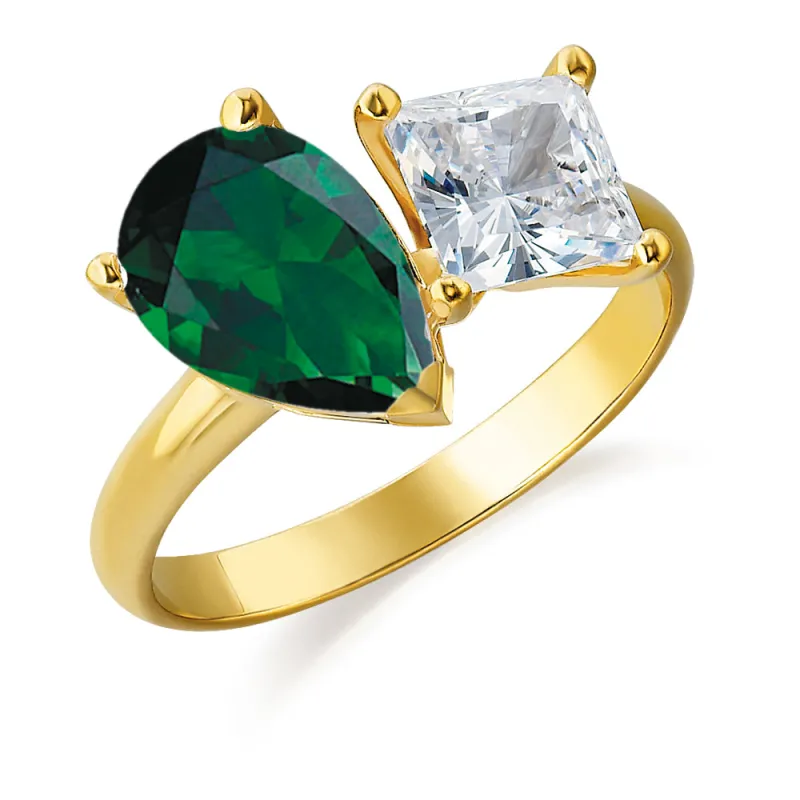 Toi et Moi Tru Emerald and Princess Cut Ring made by Tru Diamonds