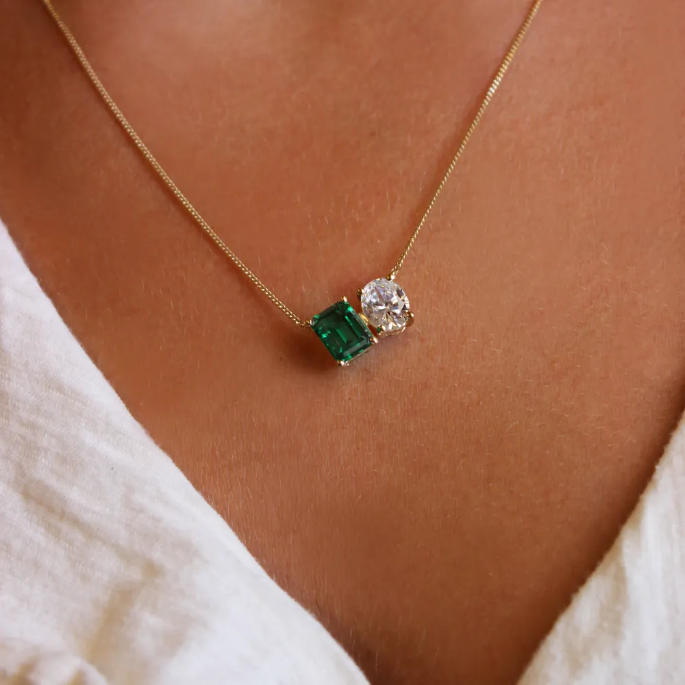 Toi et Moi Tru Emerald and Oval Necklace sold by Tru Diamonds product image thumbnail 2