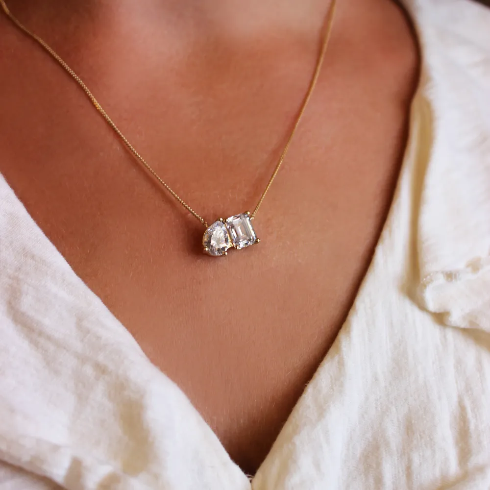 Toi et Moi Oval and Emerald Cut Necklace sold by Tru Diamonds product image thumbnail 5