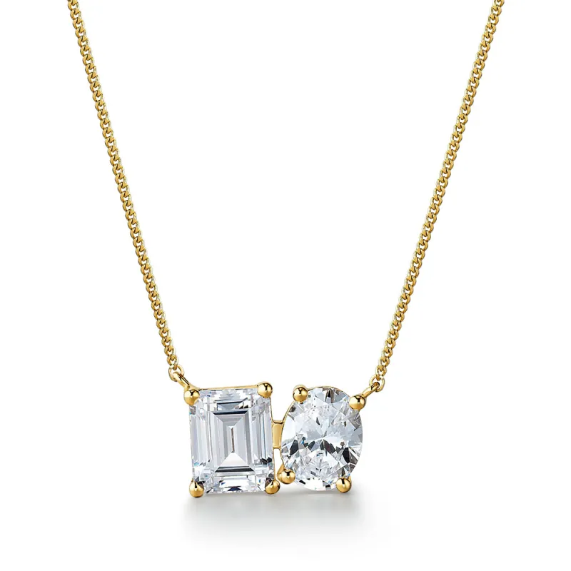 Toi et Moi Oval and Emerald Cut Necklace sold by Tru Diamonds