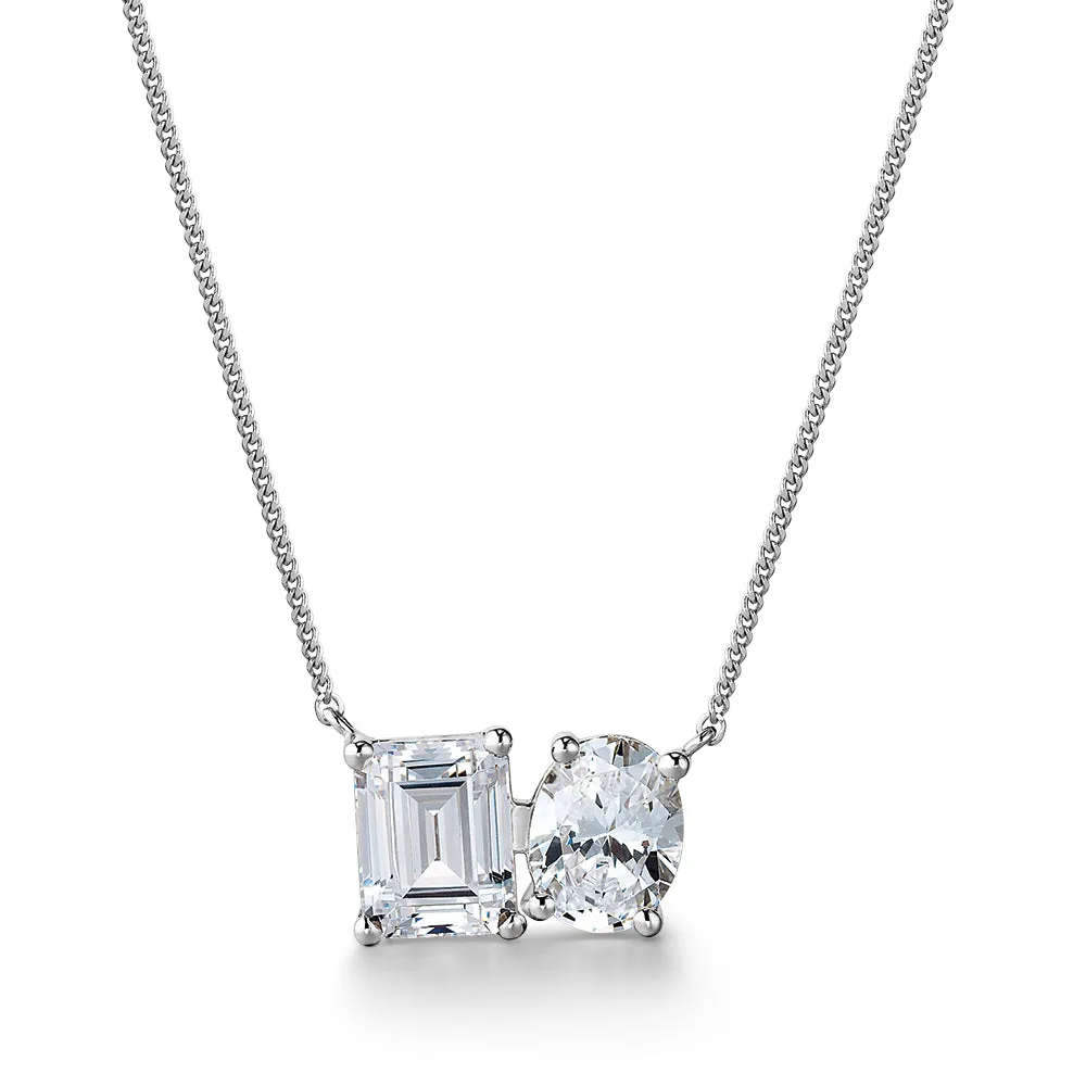 Toi et Moi Oval and Emerald Cut Necklace sold by Tru Diamonds product image thumbnail 4
