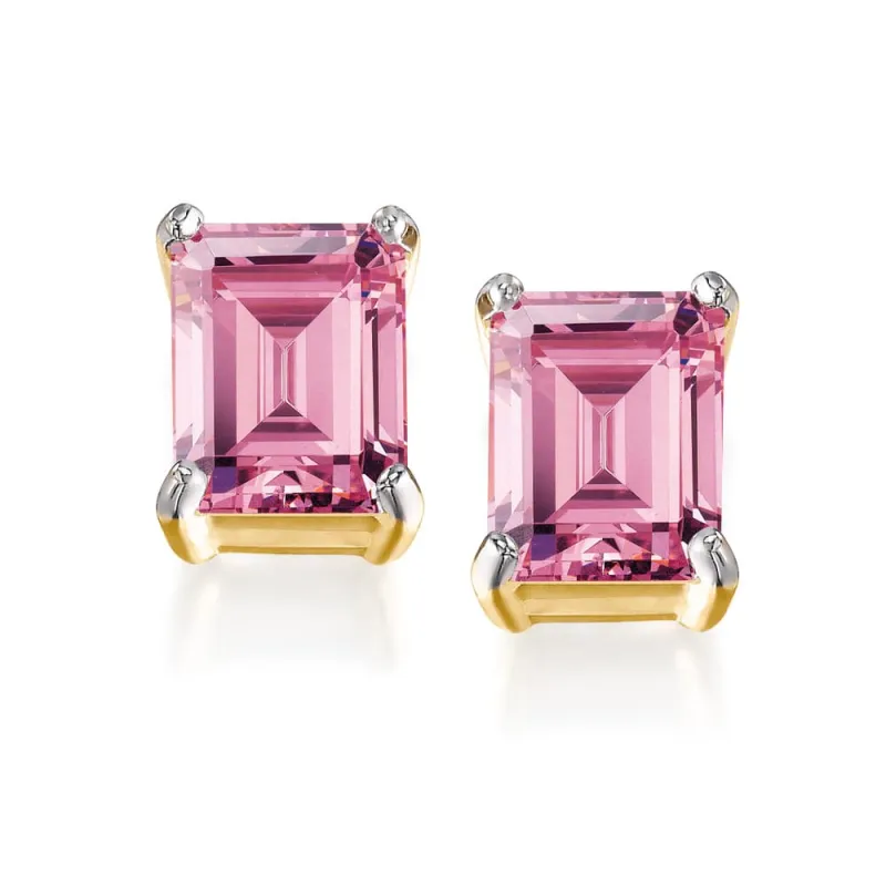 Pink Emerald Cut  Earrings sold by Tru Diamonds