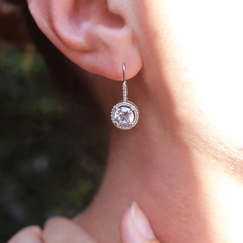 Elegant Halo Drop Earrings sold by Tru Diamonds product image thumbnail 2
