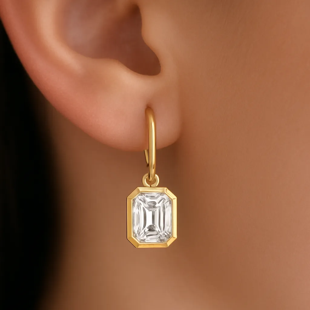 Emerald Cut Bezel Drop Earrings sold by Tru Diamonds product image thumbnail 2