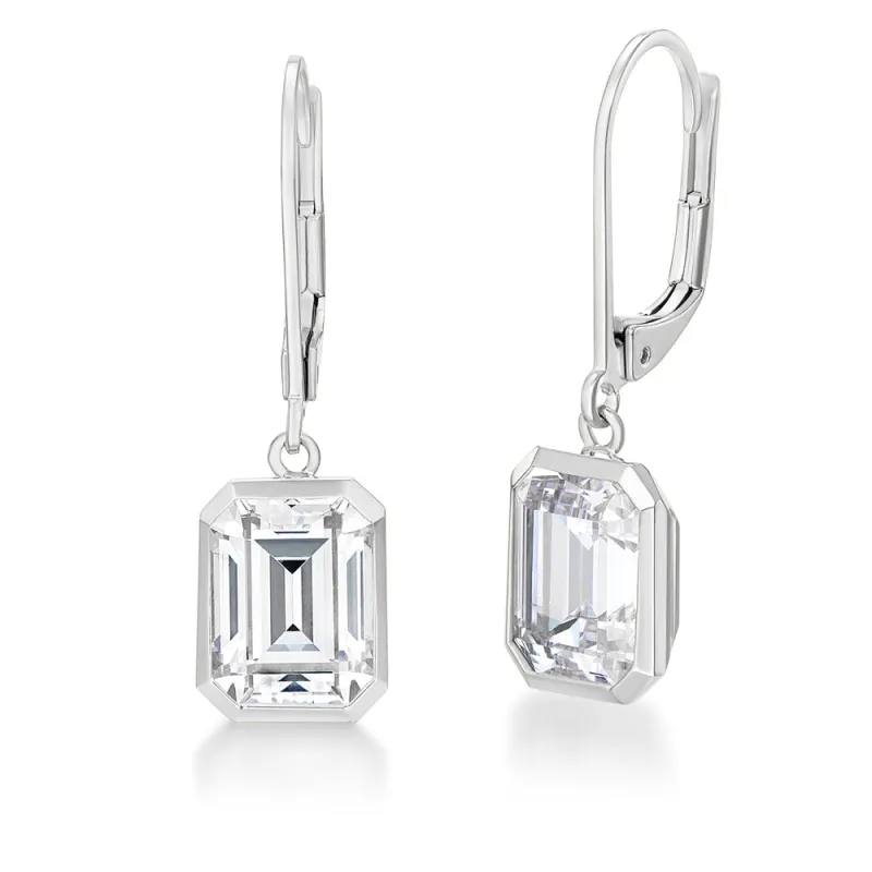 Emerald Cut Bezel Drop Earrings made by Tru Diamonds