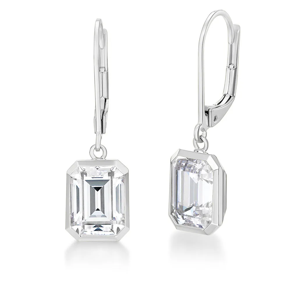 Emerald Cut Bezel Drop Earrings sold by Tru Diamonds