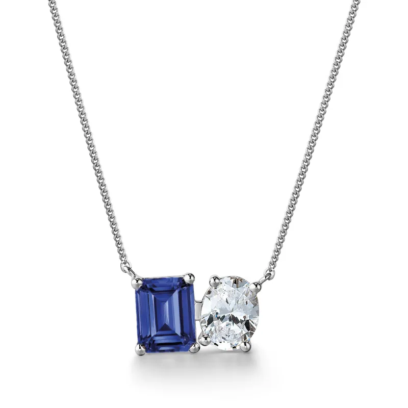 Toi et Moi Tru Sapphire and Oval Necklace made by Tru Diamonds