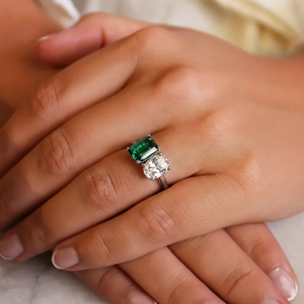 Toi et Moi Tru Emerald and Oval Cut Ring sold by Tru Diamonds product image thumbnail 2