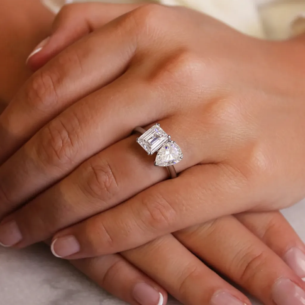 Toi et Moi Pear and Emerald Cut Ring sold by Tru Diamonds product image thumbnail 2
