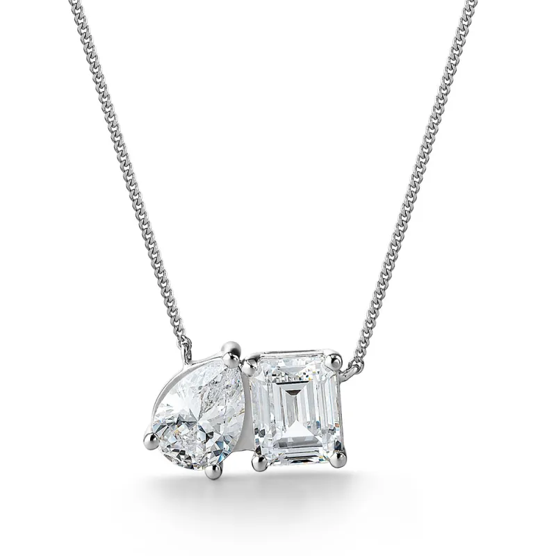 Toi et Moi Pear and Emerald Cut Necklace made by Tru Diamonds