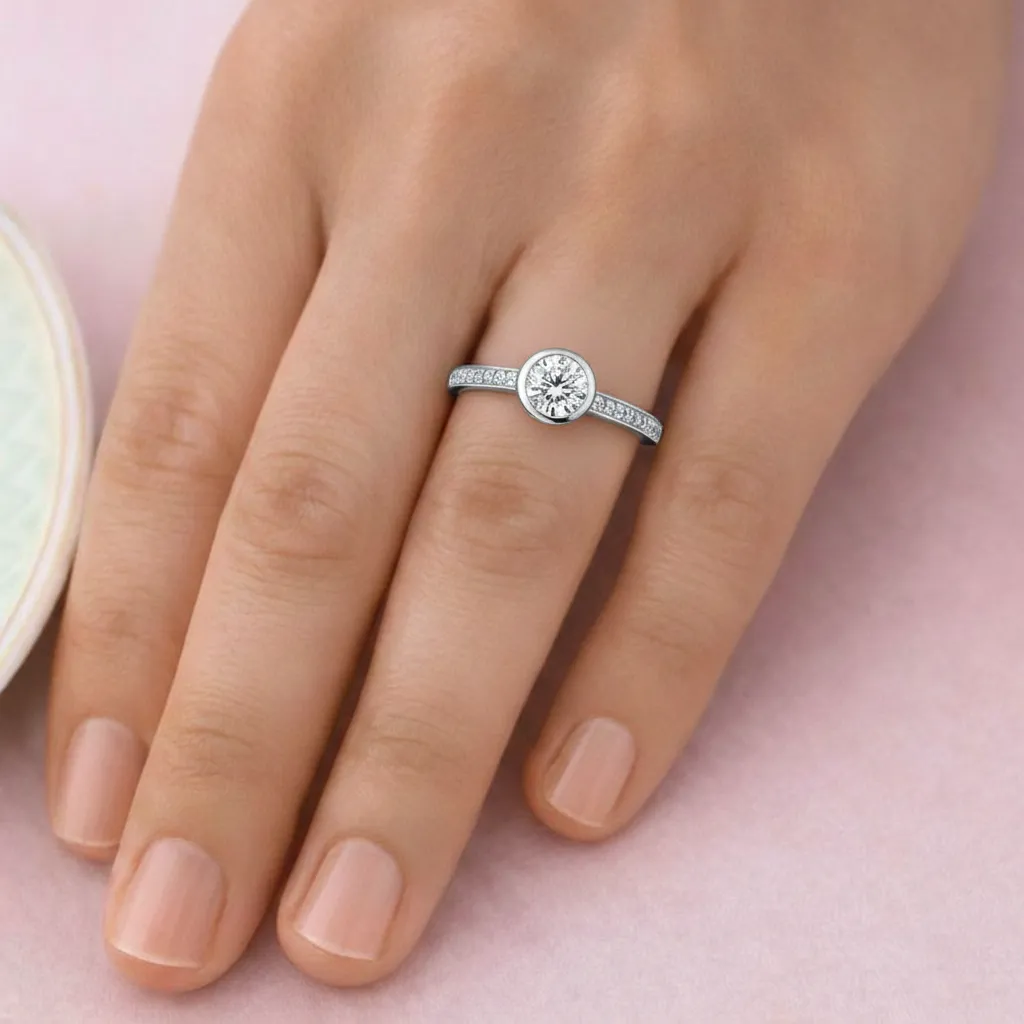 Classic Pavé Bezel Solitaire Ring sold by Tru Diamonds product image thumbnail 2