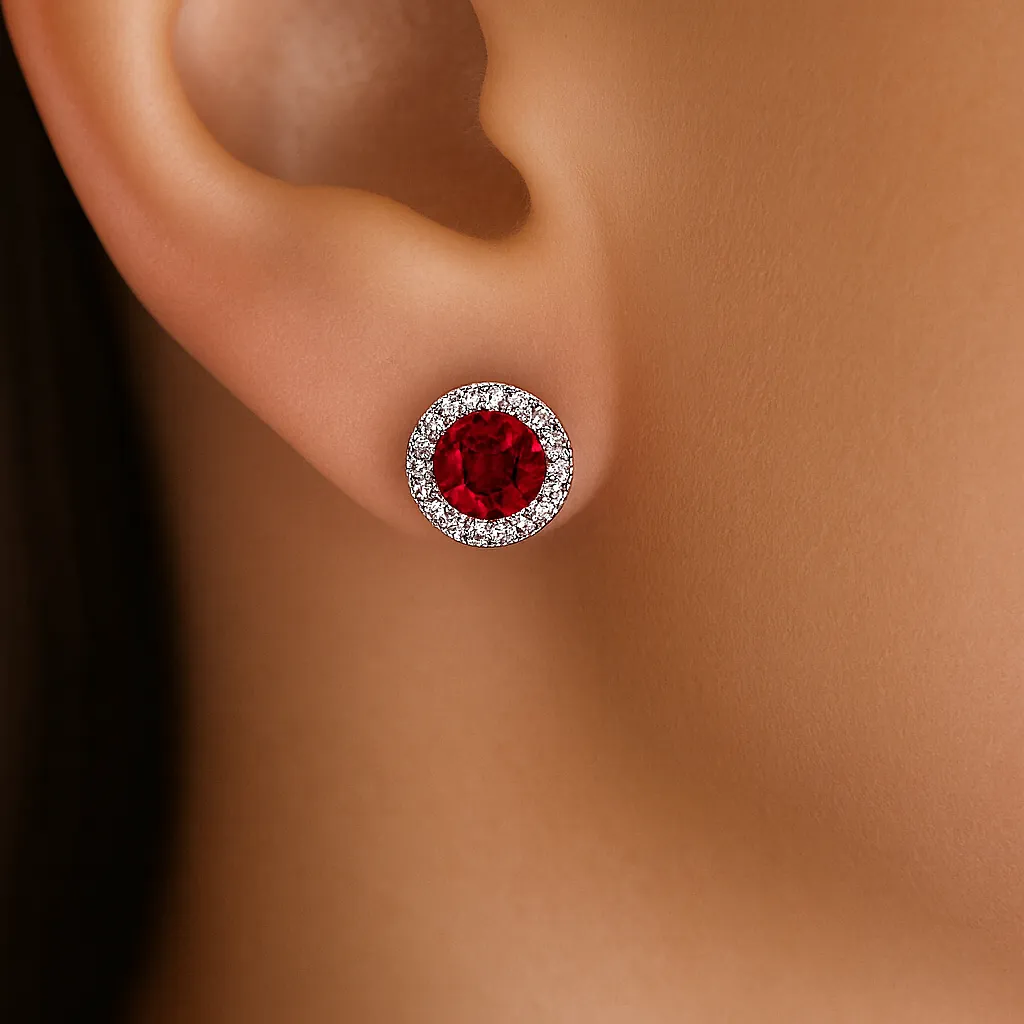 Tru Ruby Posh Halo Earrings sold by Tru Diamonds product image thumbnail 2