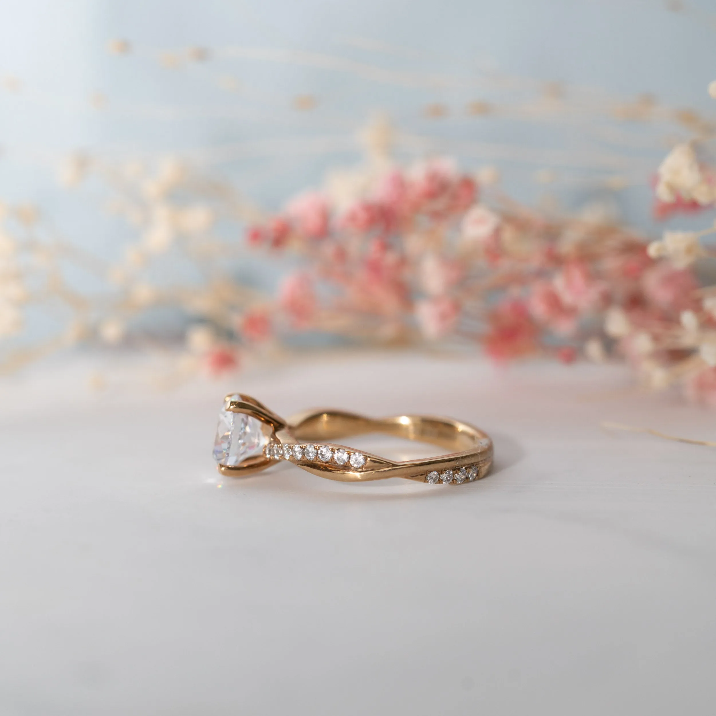 The Mika Ring | Moissanite & Diamond Twisted Shoulder Set Engagement Solitaire sold by Ethica Diamonds product image thumbnail 5