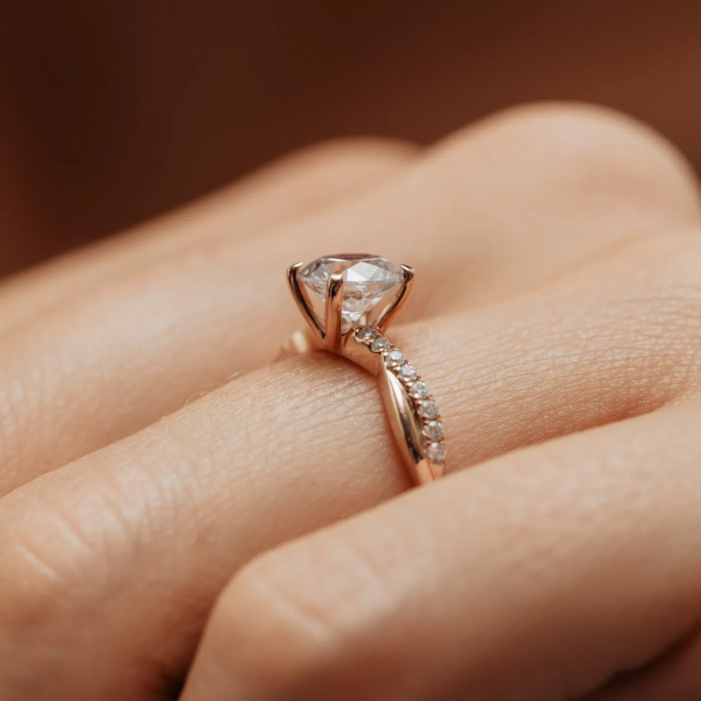 The Mika Ring | Moissanite & Diamond Twisted Shoulder Set Engagement Solitaire sold by Ethica Diamonds product image thumbnail 4