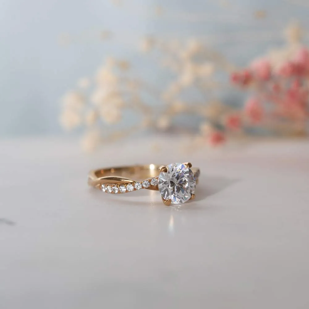 The Mika Ring | Moissanite & Diamond Twisted Shoulder Set Engagement Solitaire sold by Ethica Diamonds product image thumbnail 2