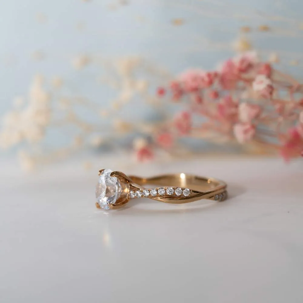 The Mika Ring | Moissanite & Diamond Twisted Shoulder Set Engagement Solitaire sold by Ethica Diamonds product image thumbnail 3