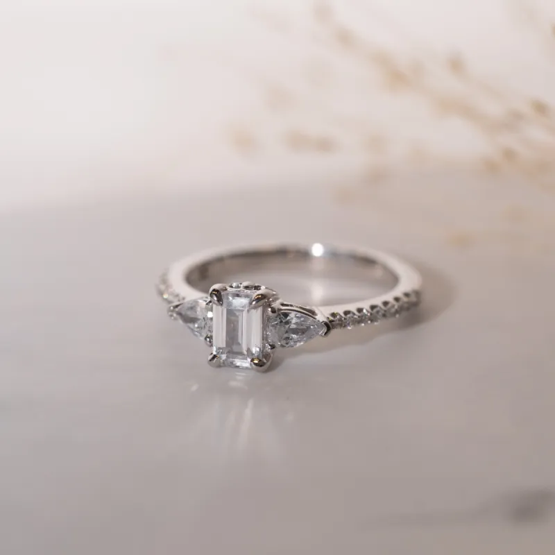 The Ysabel Ring | Lab Diamond Emerald & Pear Cut Engagement Trilogy sold by Ethica Diamonds