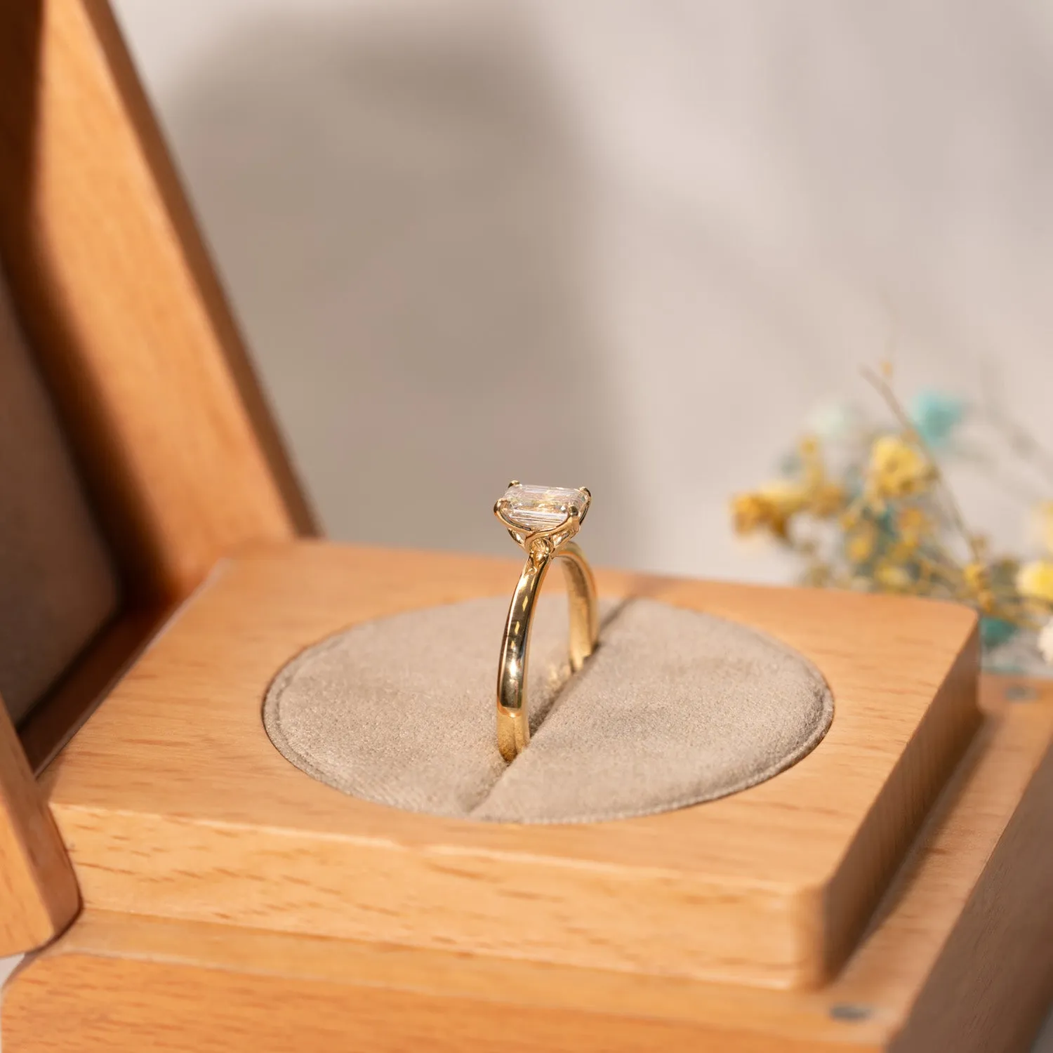 The India Ring | Emerald Cut Moissanite Dainty Engagement Solitaire sold by Ethica Diamonds product image thumbnail 2