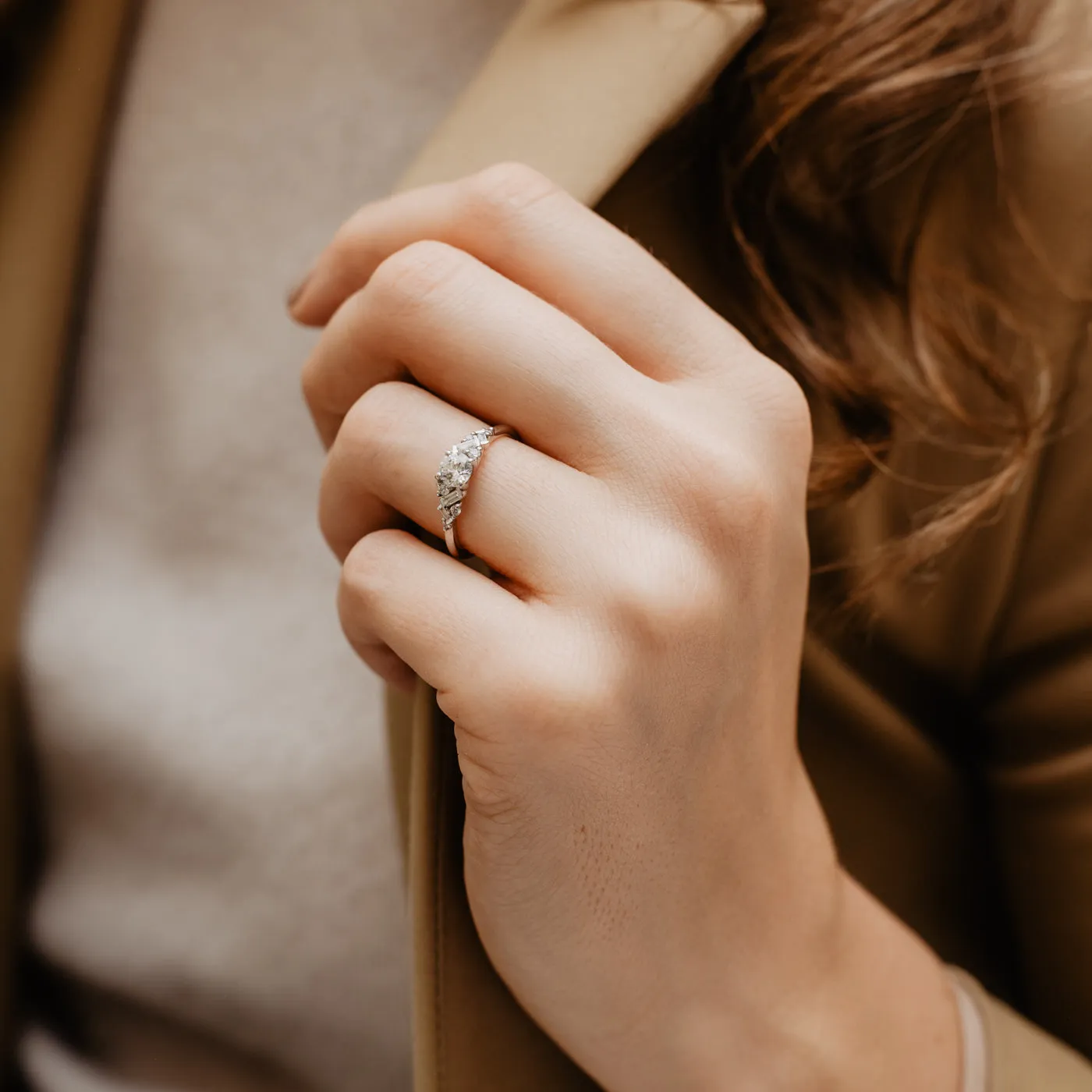 The Natalia Ring | Round Lab Diamond Accented Art Deco Engagement sold by Ethica Diamonds product image thumbnail 3