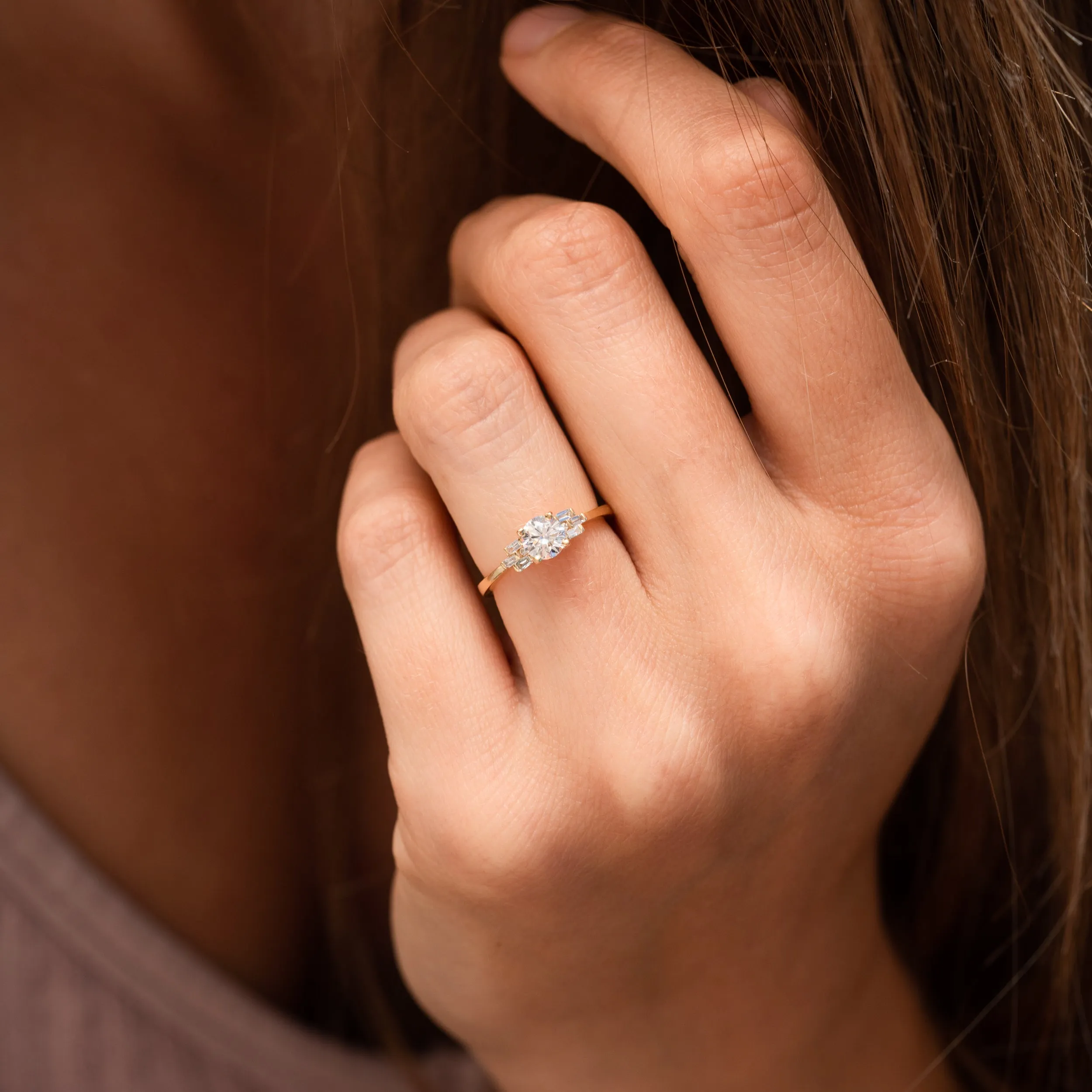 The Tanya Ring | Round Lab Diamond Baguette Accented Art Deco Engagement sold by Ethica Diamonds product image thumbnail 3