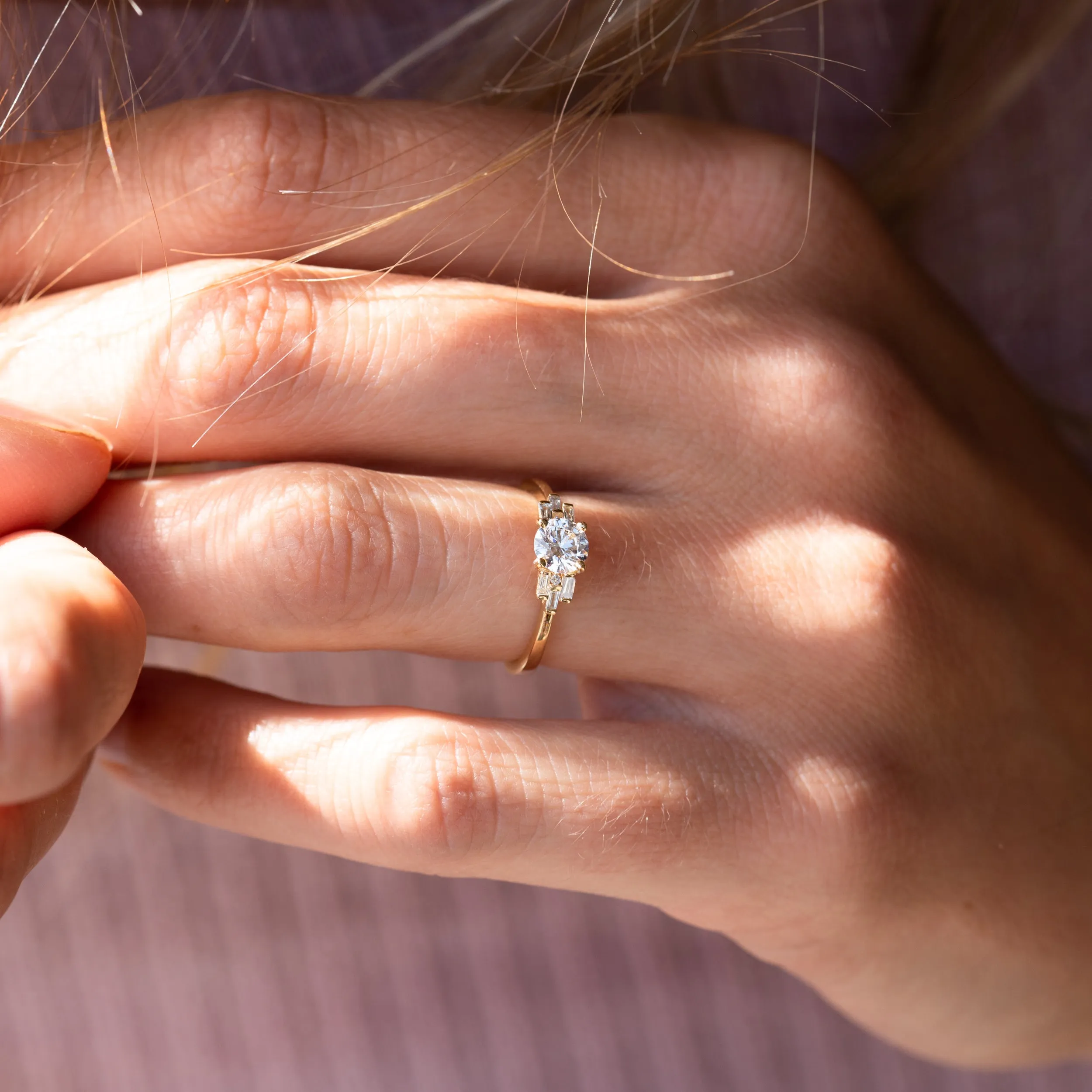 The Tanya Ring | Round Lab Diamond Baguette Accented Art Deco Engagement sold by Ethica Diamonds product image thumbnail 2