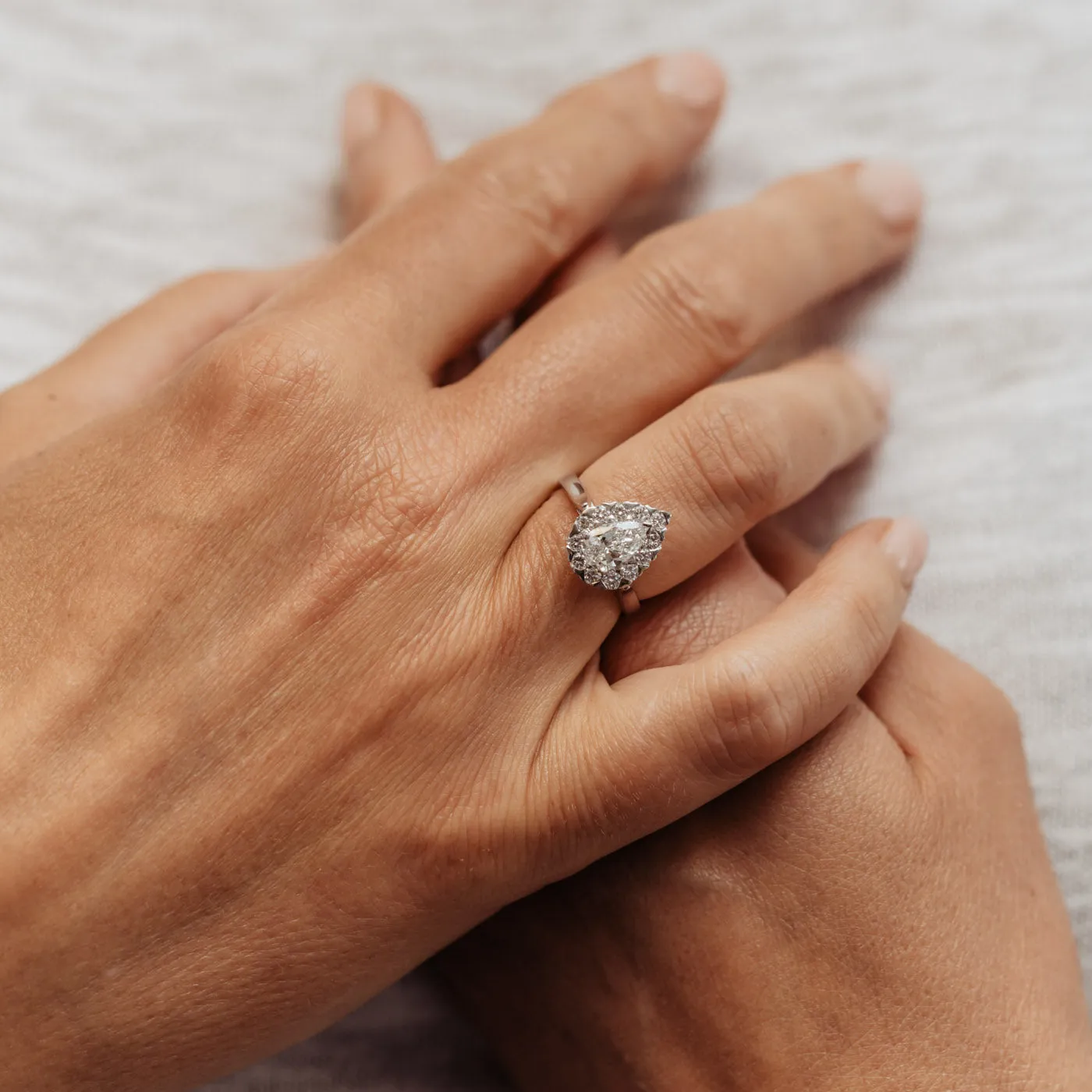 The Hala Ring | Moissanite & Diamond Pear Cut Engagement Halo sold by Ethica Diamonds product image thumbnail 5