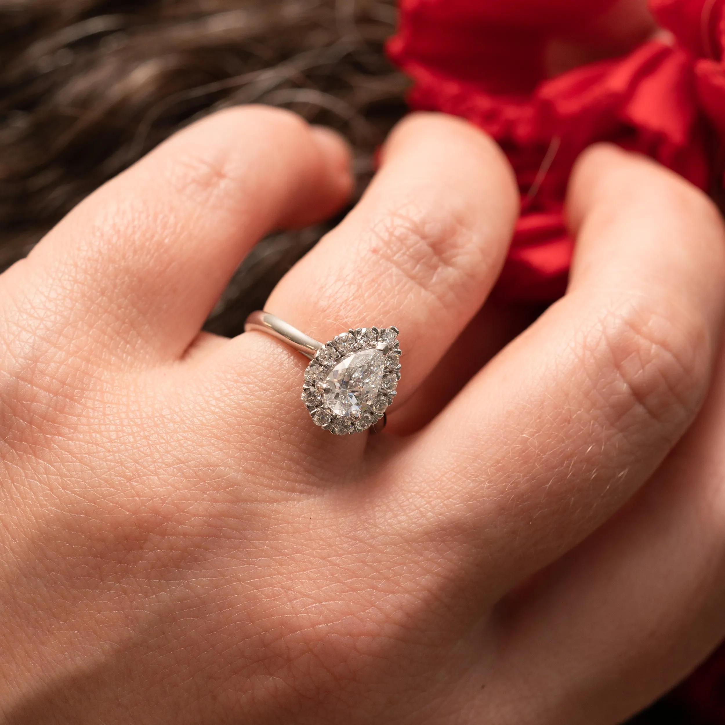 The Hala Ring | Moissanite & Diamond Pear Cut Engagement Halo sold by Ethica Diamonds product image thumbnail 4