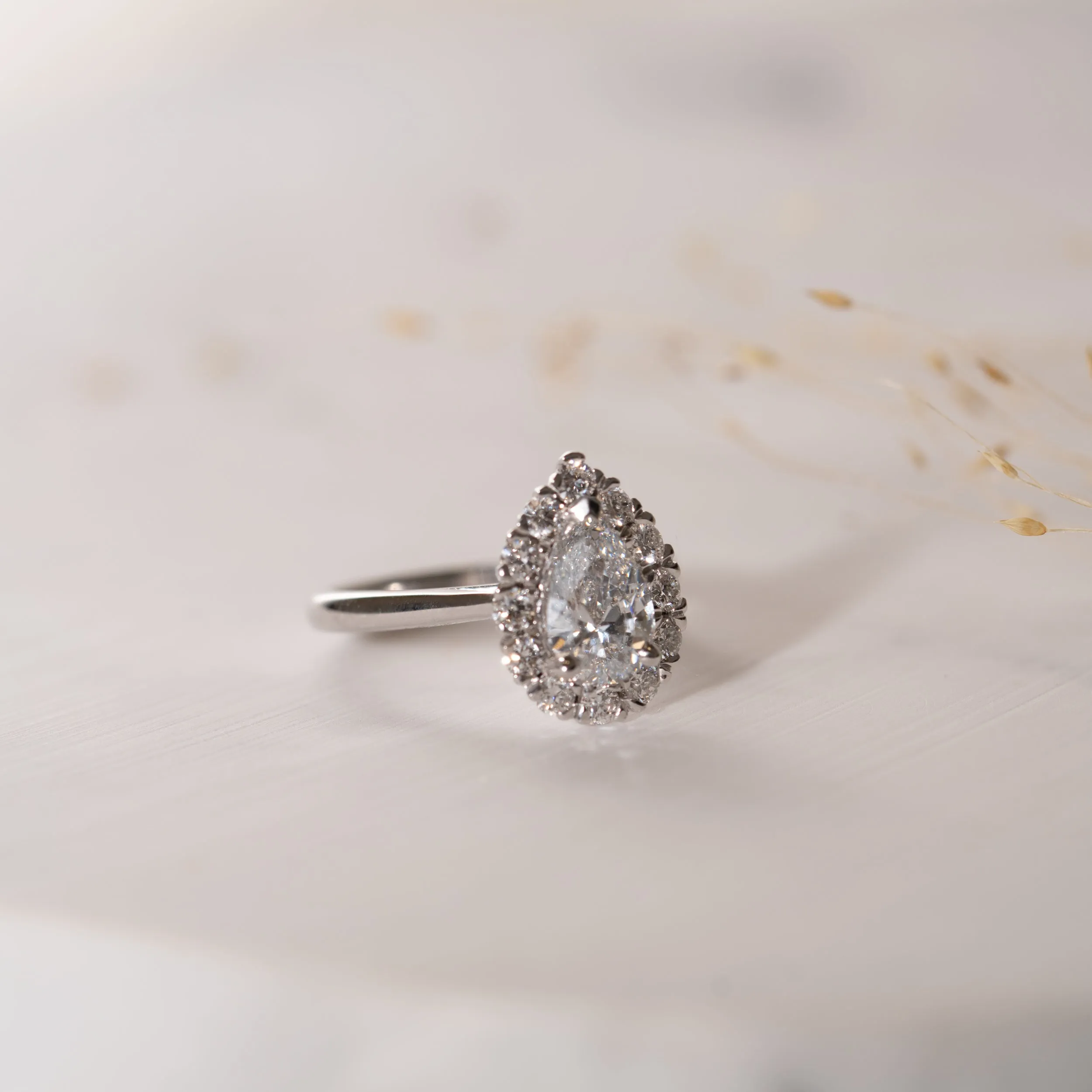 The Hala Ring | Moissanite & Diamond Pear Cut Engagement Halo sold by Ethica Diamonds product image thumbnail 2
