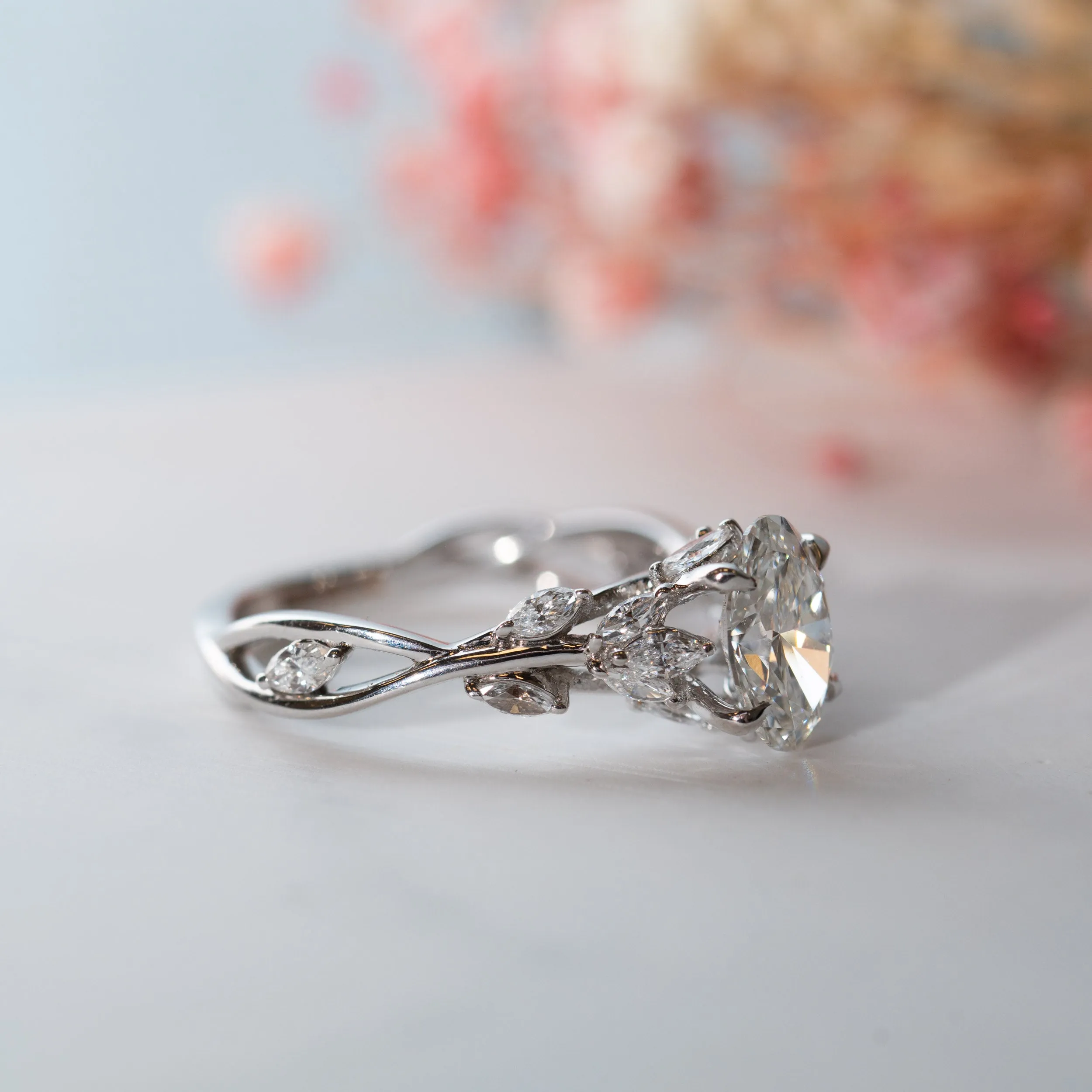 The Eesha Ring | Oval Lab Diamond Accented Trellis Engagement sold by Ethica Diamonds product image thumbnail 4