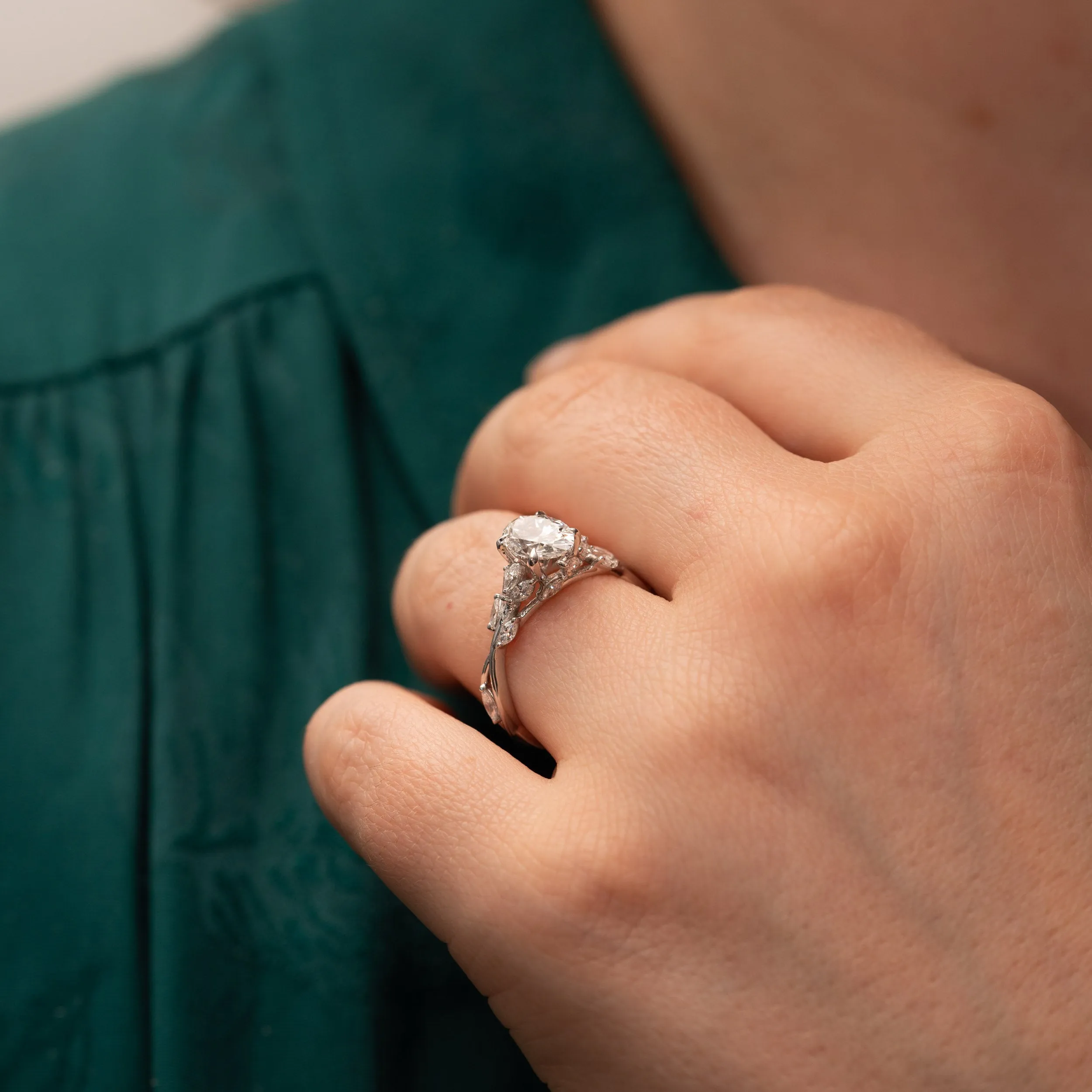 The Eesha Ring | Oval Lab Diamond Accented Trellis Engagement sold by Ethica Diamonds product image thumbnail 3