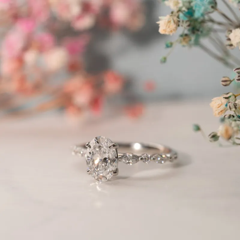 The Nadia Ring | Oval Lab Diamond Marquise Shoulder Set Engagement sold by Ethica Diamonds