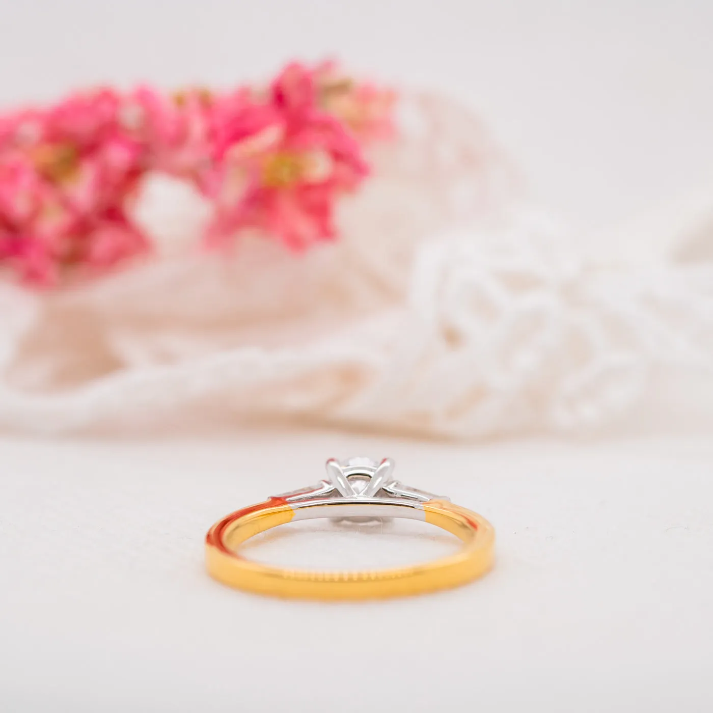 The Scarlett Ring | Moissanite Round & Baguette Accented Trilogy sold by Ethica Diamonds product image thumbnail 5