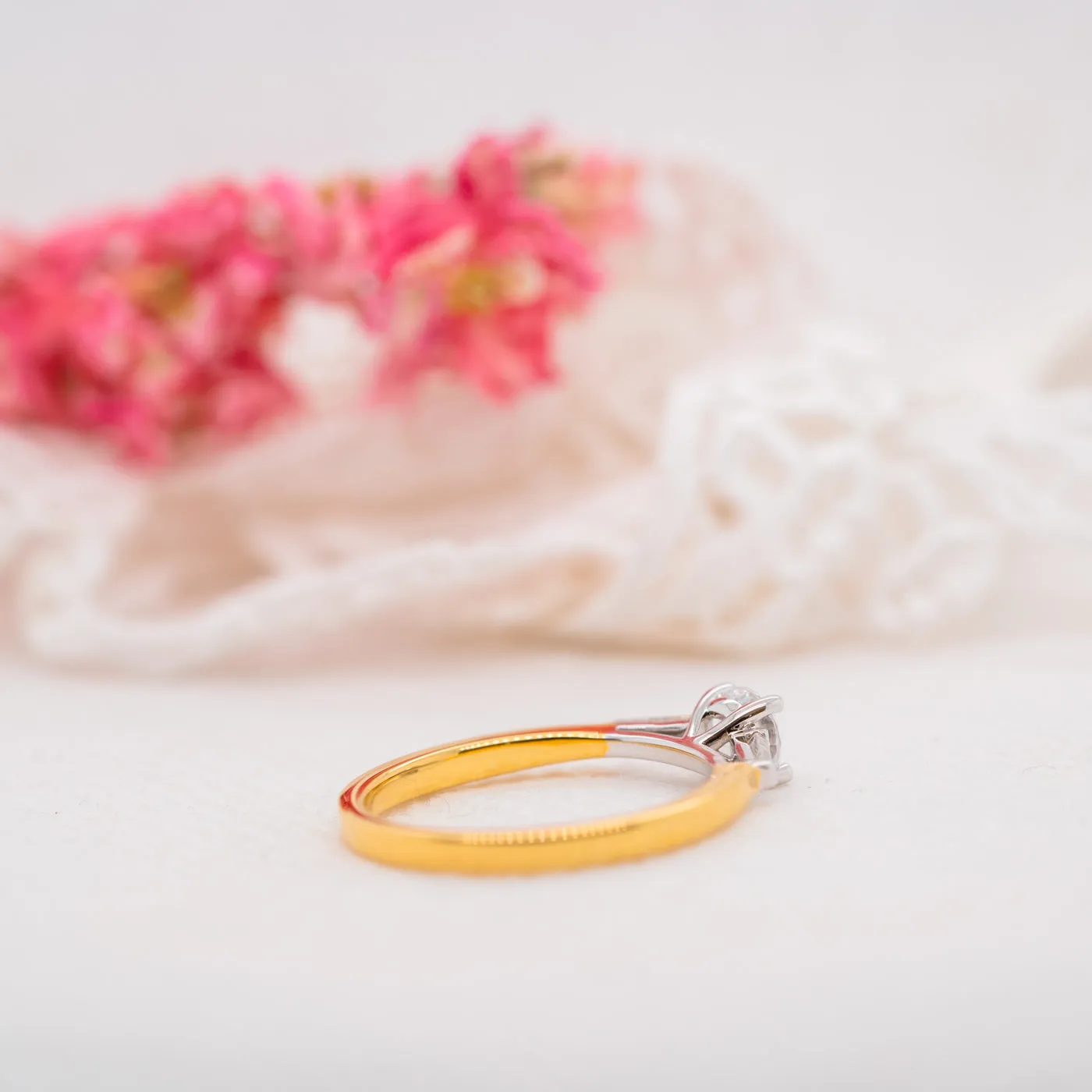 The Scarlett Ring | Moissanite Round & Baguette Accented Trilogy sold by Ethica Diamonds product image thumbnail 4