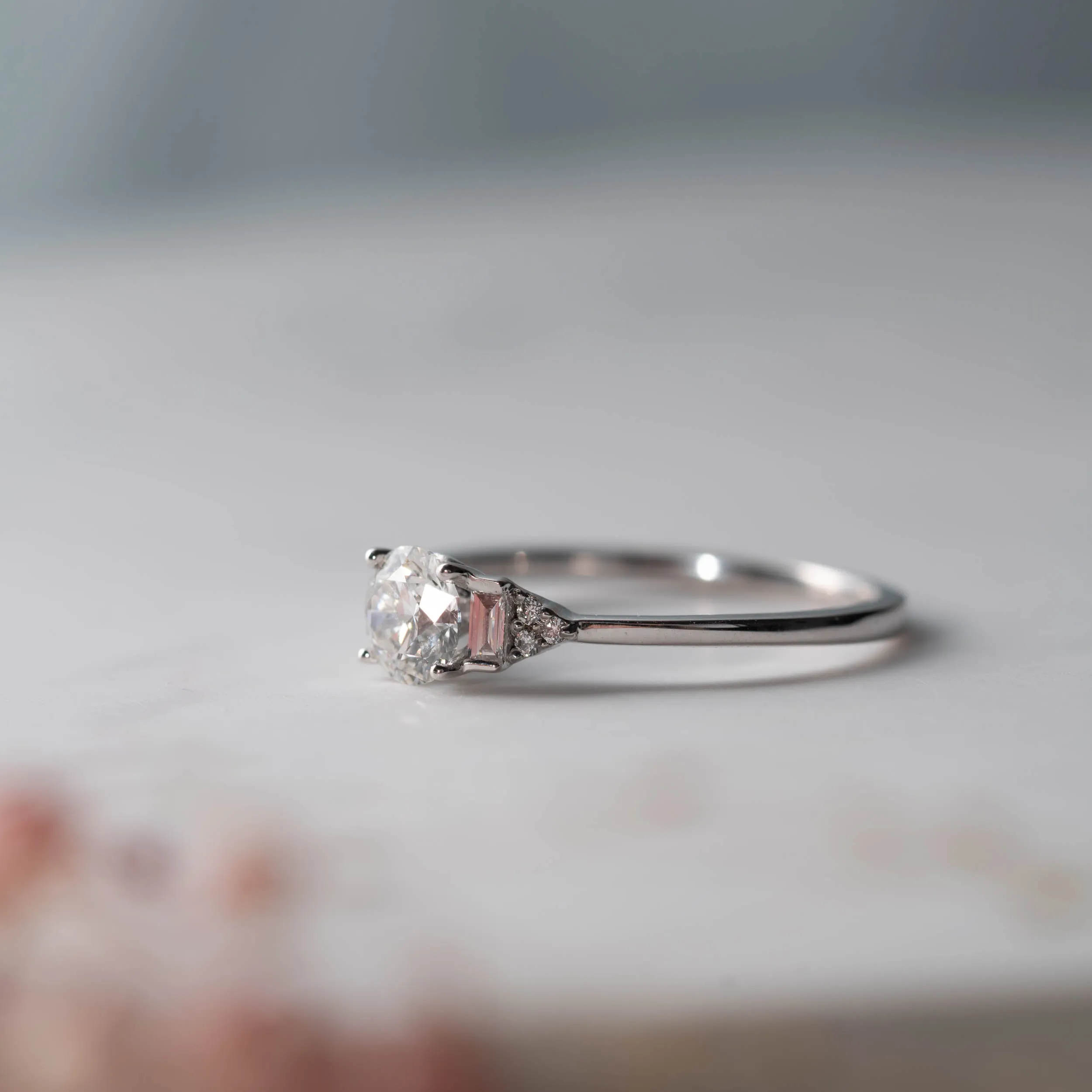 The Abi Ring | Round Lab Diamond Baguette Accented Engagement sold by Ethica Diamonds product image thumbnail 4