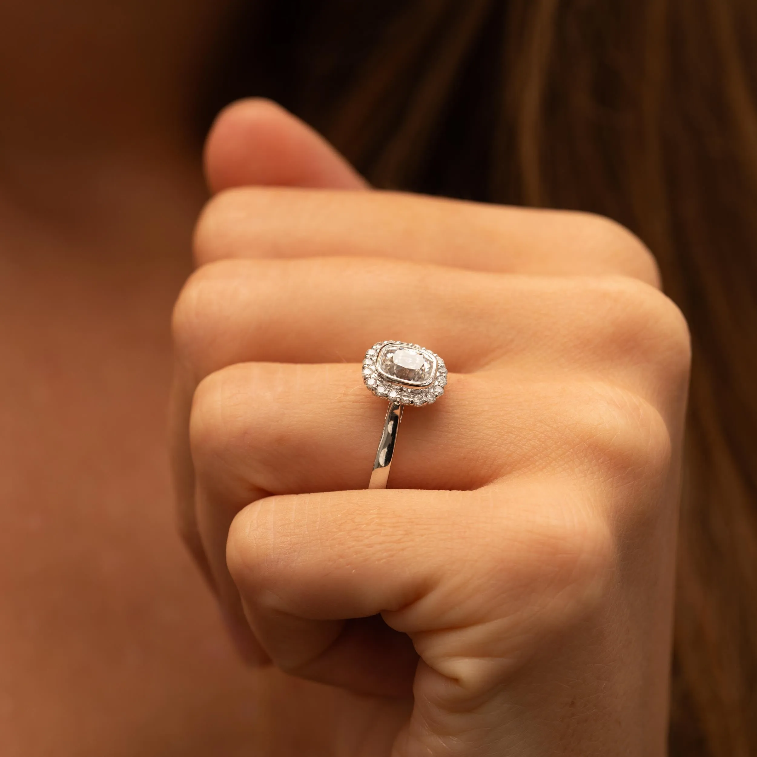 The Lovina Ring | Lab Diamond Cushion Cut Engagement Halo sold by Ethica Diamonds product image thumbnail 4