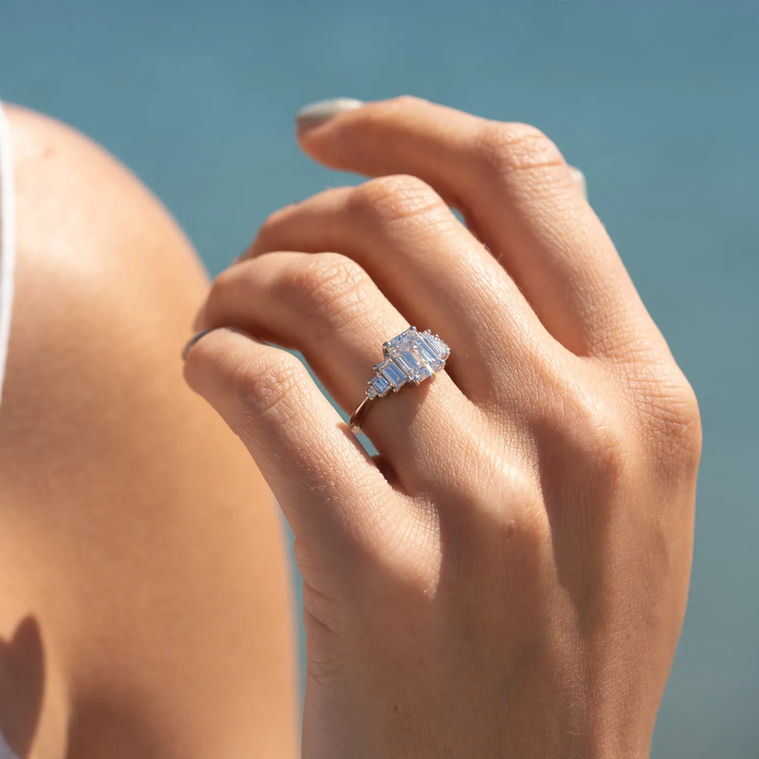 The Adriana Ring | 2.71ct VVS Emerald & Baguette Lab Diamond Art Deco 950 Platinum sold by Ethica Diamonds