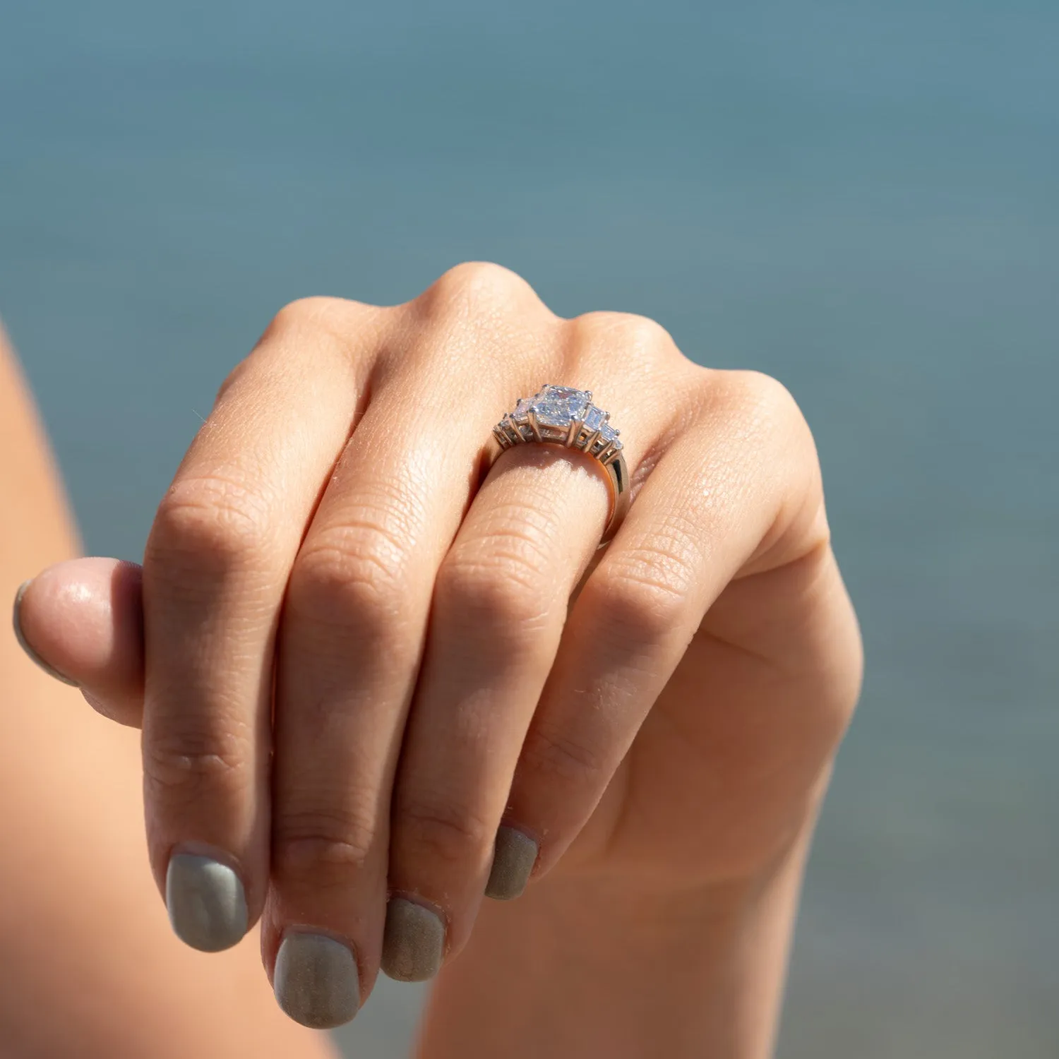 The Adriana Ring | 2.71ct VVS Emerald & Baguette Lab Diamond Art Deco 950 Platinum sold by Ethica Diamonds product image thumbnail 5