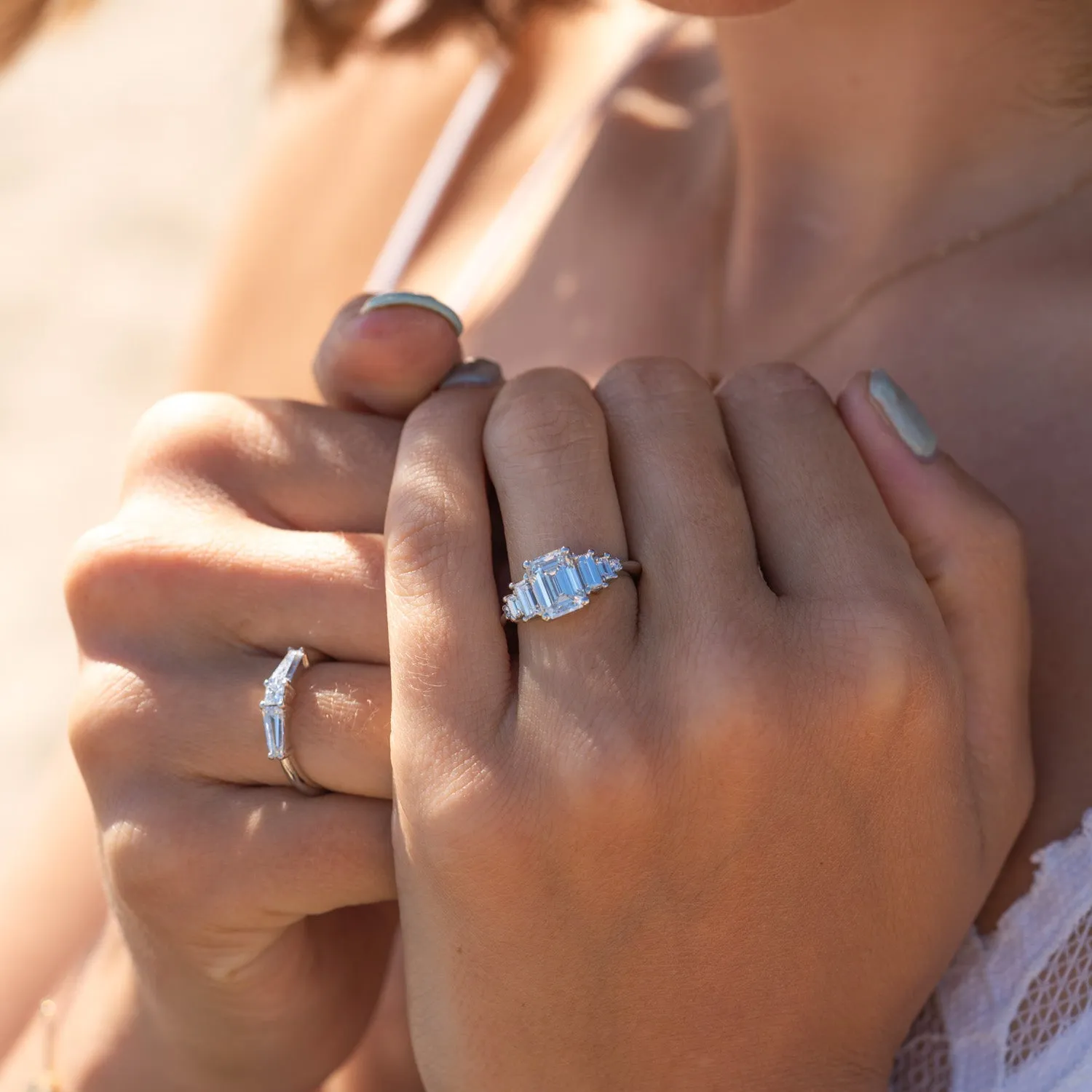 The Adriana Ring | 2.71ct VVS Emerald & Baguette Lab Diamond Art Deco 950 Platinum sold by Ethica Diamonds product image thumbnail 4