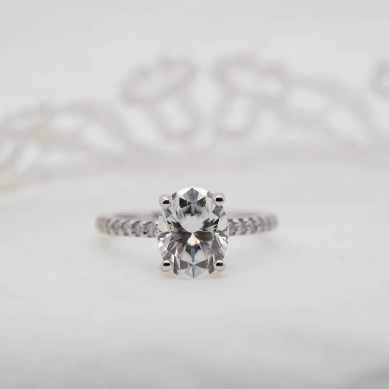 The Aesa | 2.14ct D-E VVS1 Oval Shoulder Set Filament Band Engagement Ring sold by Ethica Diamonds