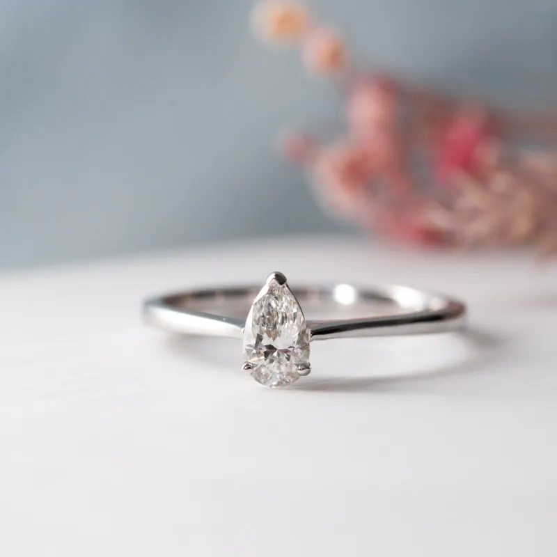 The Ali Ring | Pear Lab Diamond Dainty Engagement Solitaire sold by Ethica Diamonds