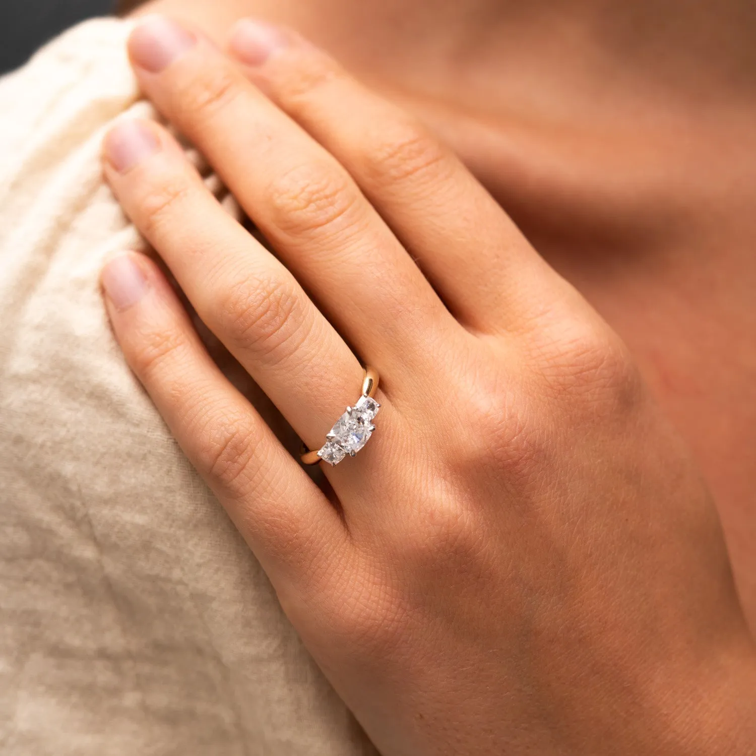 The Lara | Lab Diamond Cushion Cut Trilogy Hidden Halo Engagement Ring sold by Ethica Diamonds product image thumbnail 5