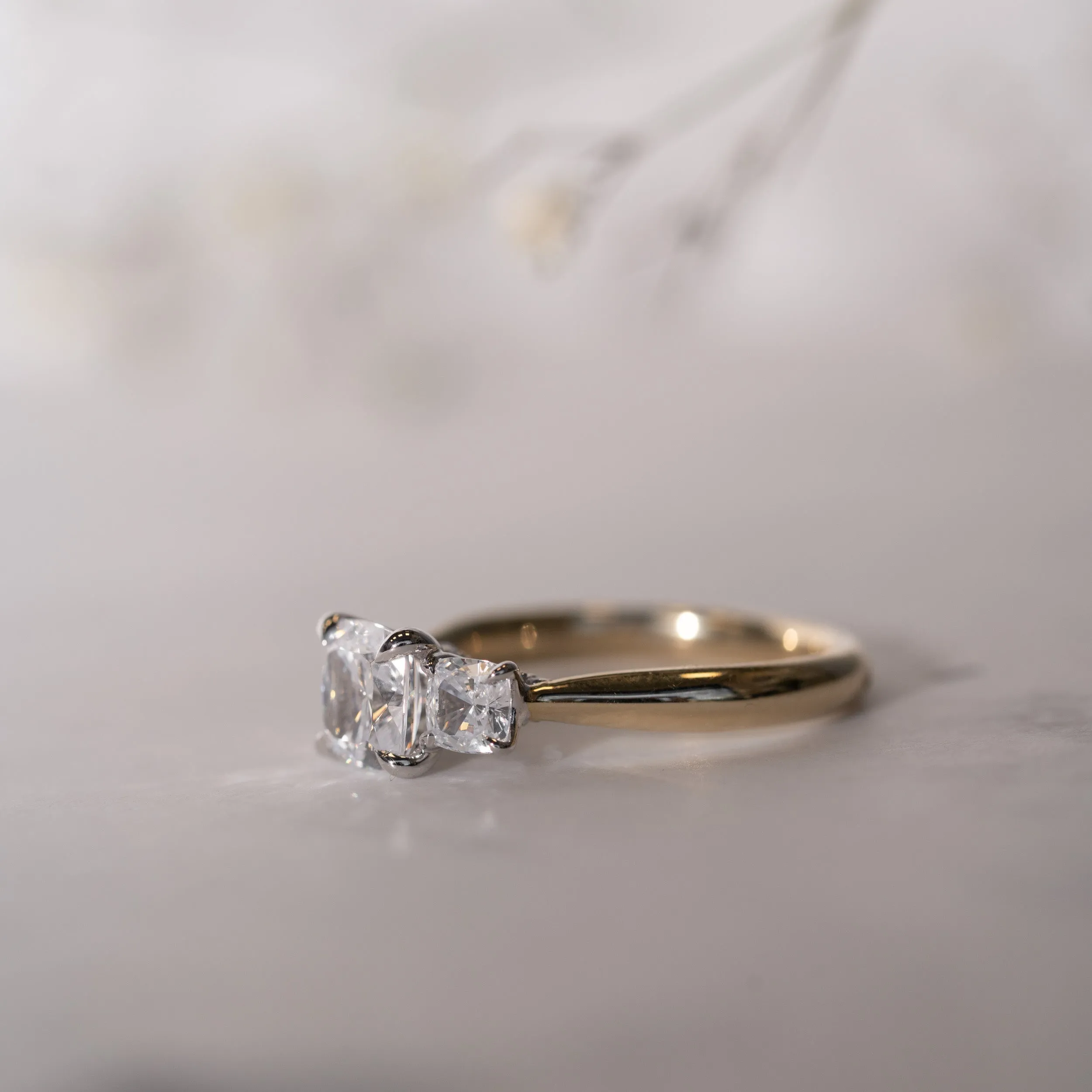 The Lara | Lab Diamond Cushion Cut Trilogy Hidden Halo Engagement Ring sold by Ethica Diamonds product image thumbnail 3