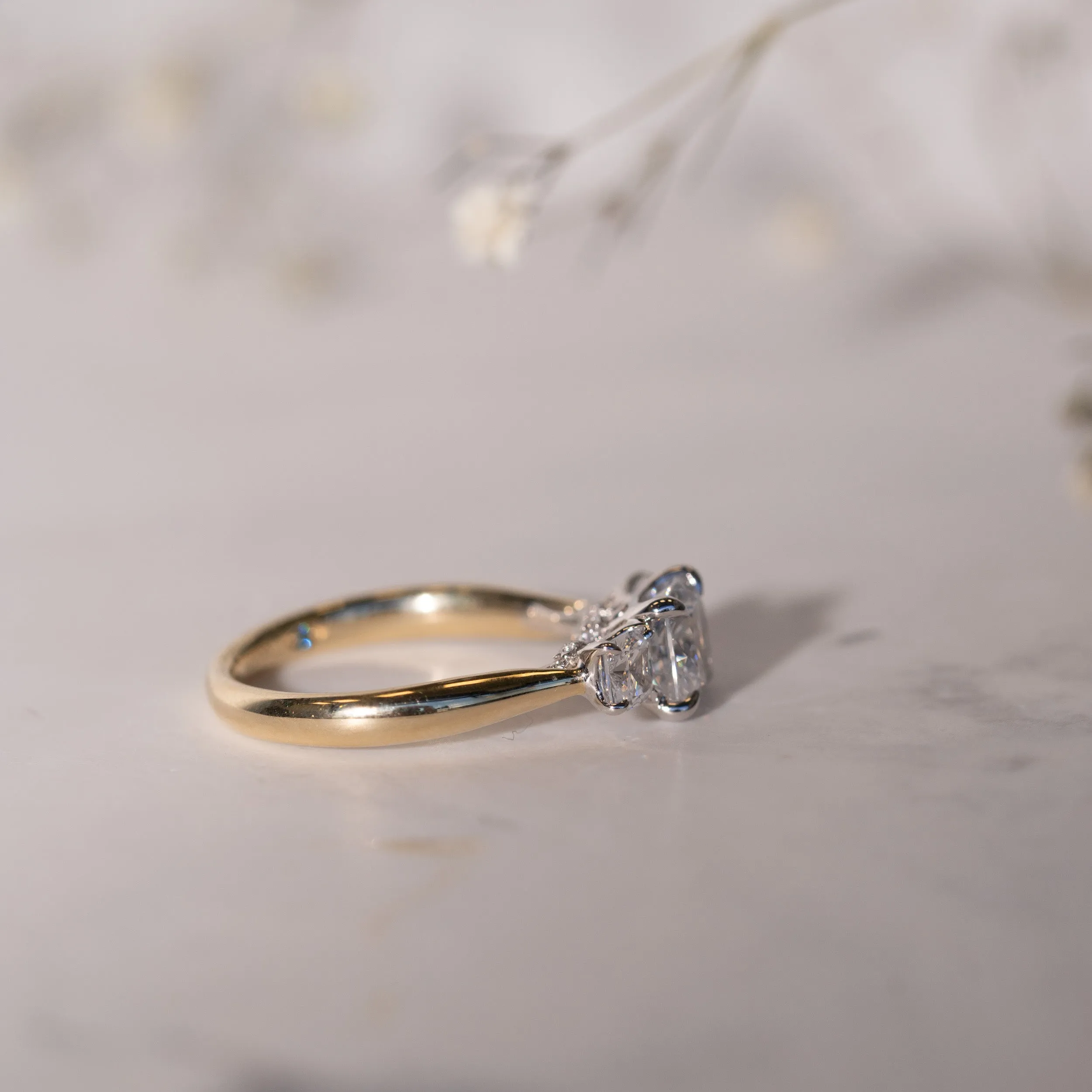 The Lara | Lab Diamond Cushion Cut Trilogy Hidden Halo Engagement Ring sold by Ethica Diamonds product image thumbnail 4