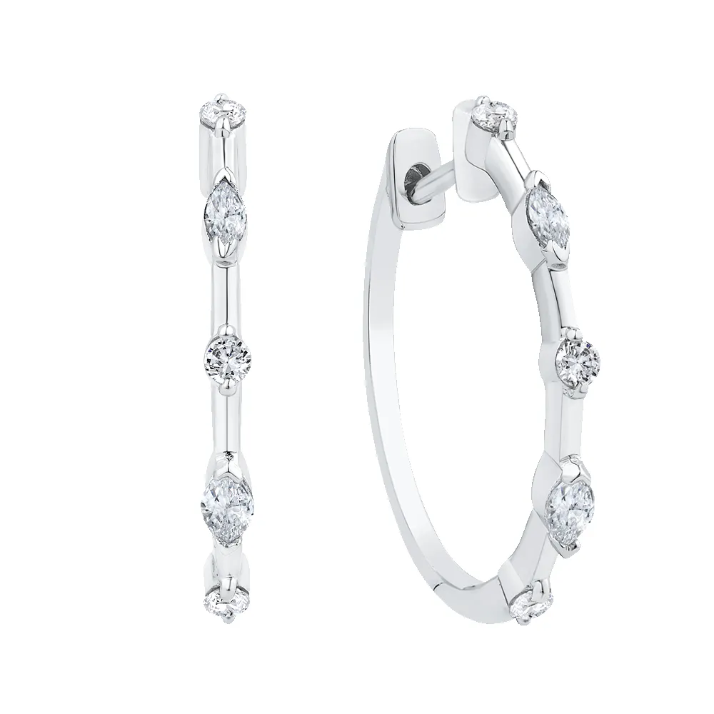 The Celeste Earrings | Lab Diamond Round & Marquise Huggie Hoops sold by Ethica Diamonds