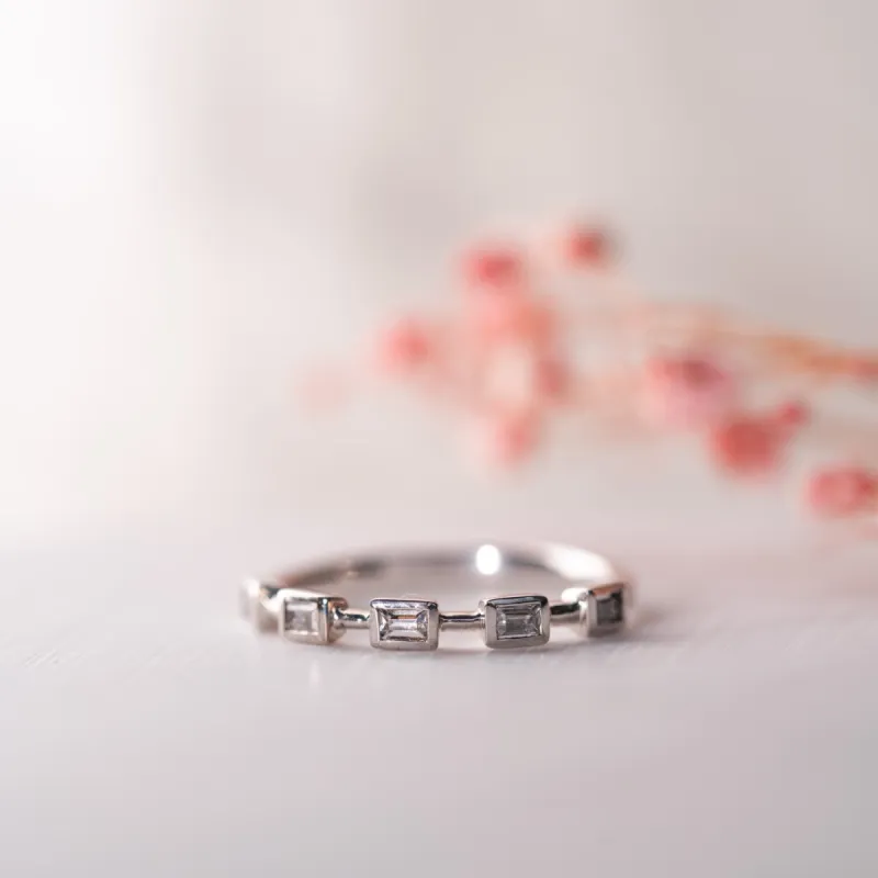 The Juno Ring | Lab Diamond Modern Baguette Dainty Band sold by Ethica Diamonds