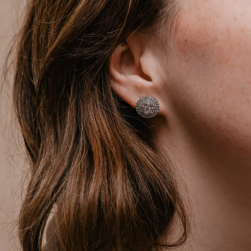 The Vivienne Earrings | 3.22ct VVS E-F Lab Diamonds Round Illusion Halo 14k White Gold sold by Ethica Diamonds