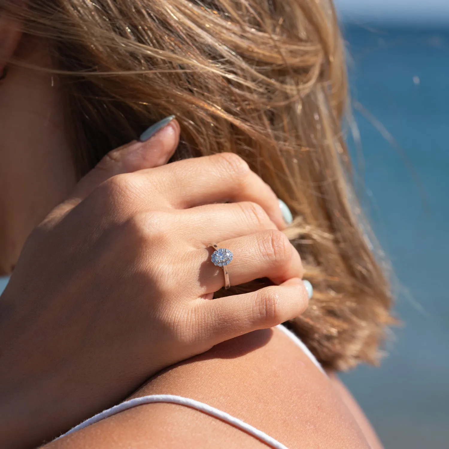 The Fleur Ring | Oval Lab Diamond Vintage Engagement Halo sold by Ethica Diamonds product image thumbnail 5